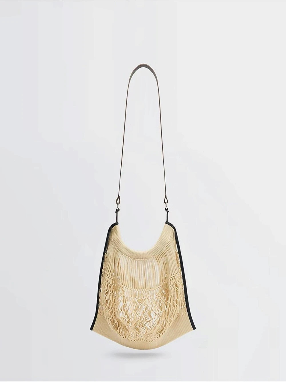 LEMAIRE Open Knit Shoulder Bag in Beige & Black big size